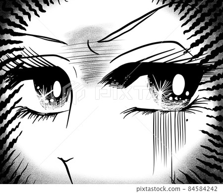 70's shojo manga Face do-up illustration of a beautiful woman who feels danger and is surprised 84584242