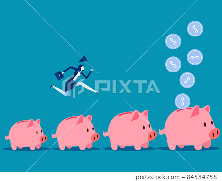 Jumping from small piggy bank to bigger profit to achieving financial goal. Investment and savings growth Jumping from small piggy bank to bigger profit to achieving financial goal. Investment and savings growth 84584758