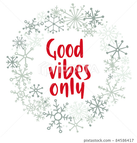 Trendy style lettering and flat hand drawn winter holiday symbols and decoration. 84586417