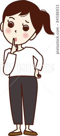 一個將手指放在嘴上的年輕女子。 84586915