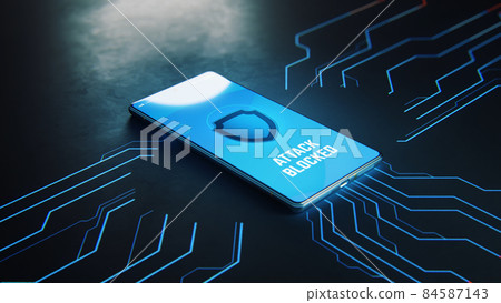 3D render of cyber attack blocked on cellphone 3D render of cyber attack blocked on cellphone 84587143