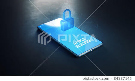 3D Render of smartphone with modern antivirus software 3D Render of smartphone with modern antivirus software 84587145