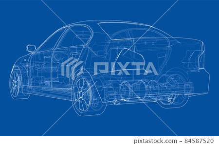 Electric Car With Chassis. 3d illustration Electric Car With Chassis. 3d illustration 84587520