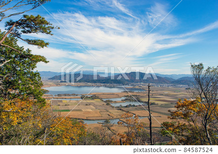A bird's-eye view of the water town and the large and medium-sized reclamation area from the summit of Mt. Hachiman A bird's-eye view of the water town and the large and medium-sized reclamation area from the summit of Mt. Hachiman 84587524