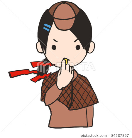 A young detective (female 1) who blows a whistle and pays attention A young detective (female 1) who blows a whistle and pays attention 84587867