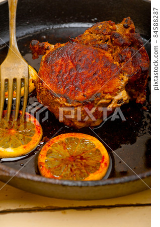 pork chop seared on iron skillet pork chop seared on iron skillet 84588287