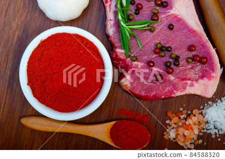 raw uncooked  ribeye beef steak butcher selection 84588320