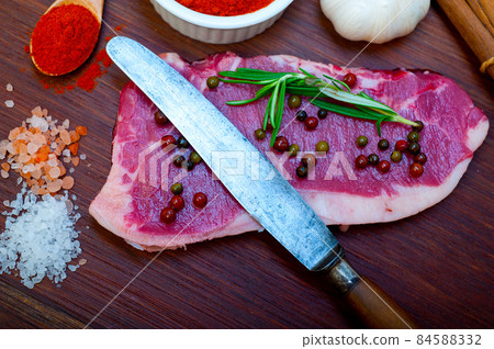 raw uncooked  ribeye beef steak butcher selection 84588332