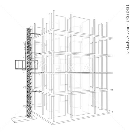 Building under construction with mast lifts 84588481