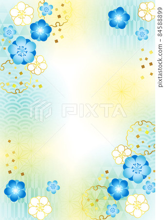 Howahowa pattern, snow ring and blue Japanese flower background vertical 84588899