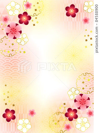 Howahowa pattern, snow ring and red Japanese flower background vertical 84588900