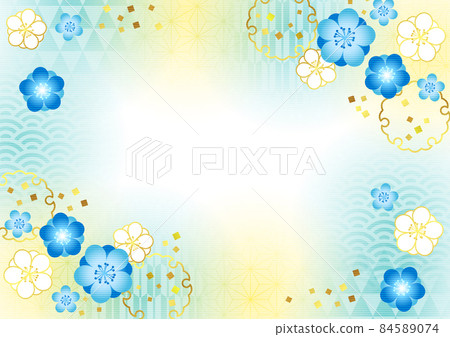 Howahowa pattern, snow ring and blue Japanese flower background horizontal 84589074