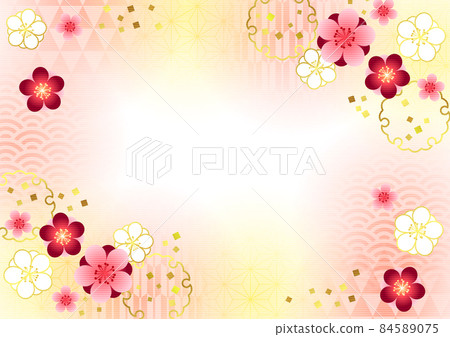 Howahowa pattern, snow ring and red Japanese flower background horizontal 84589075