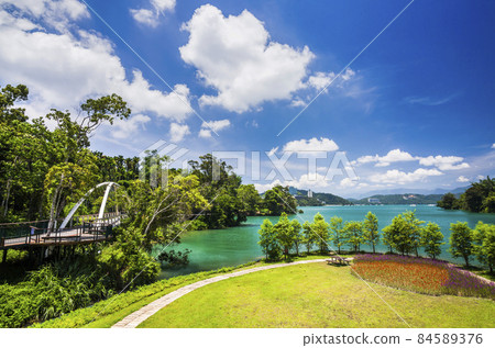 The scenery of Sun Moon Lake in the morning is a famous attraction in Nantou, Taiwan. The scenery of Sun Moon Lake in the morning is a famous attraction in Nantou, Taiwan. 84589376
