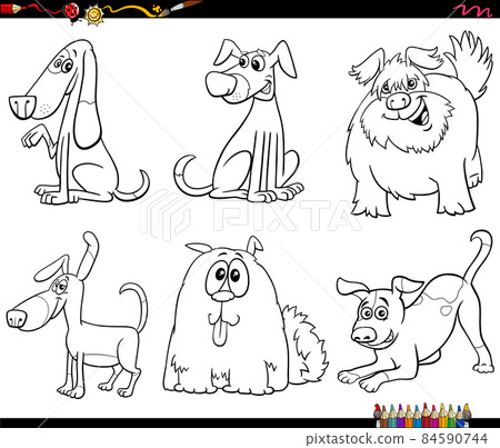 cartoon dogs animal characters set coloring book page 84590744