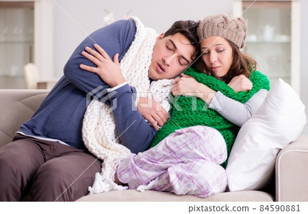 Sick wife and husband at home Sick wife and husband at home 84590881