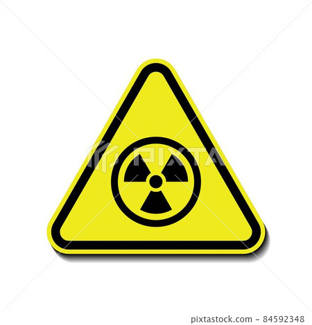 Radiation warning trendy yellow black sign triangular vector icon isolated on white background. Radiation warning trendy yellow black sign triangular vector icon isolated on white background. 84592348