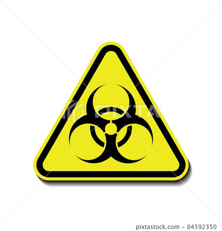 Biohazard symbol vector sign of biological threat alert, isolated black yellow triangle isolated on white Biohazard symbol vector sign of biological threat alert, isolated black yellow triangle isolated on white 84592350