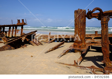 Maheno, a shipwreck lying on the 75-mile beach of Fraser Island (a World Heritage Site), the world's largest sand island 84592886