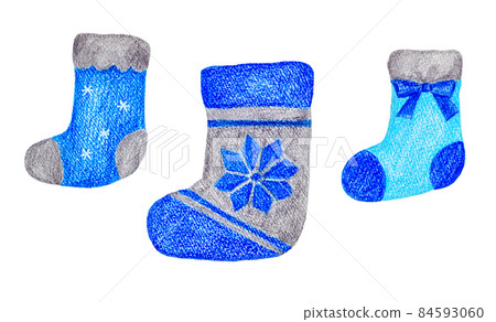 藍色聖誕襪的彩色鉛筆劃 84593060