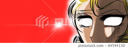 70 年代少女漫畫的面部化妝插圖，描繪了一個美麗的金發女子，她對背叛表示不信任 84594130