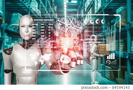 Innovative industry robot working in warehouse for human labor replacement Innovative industry robot working in warehouse for human labor replacement 84594143