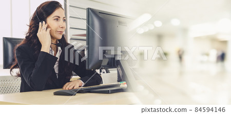 Business people wearing headset working in office broaden view 84594146