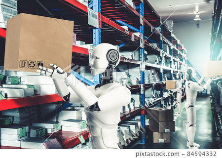 Innovative industry robot working in warehouse for human labor replacement Innovative industry robot working in warehouse for human labor replacement 84594332