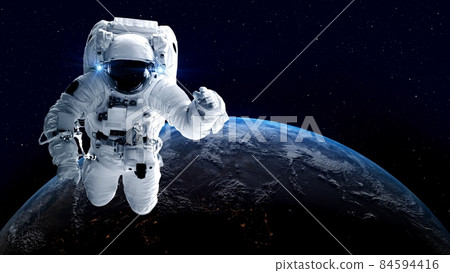 Astronaut spaceman do spacewalk while working for spaceflight mission 84594416