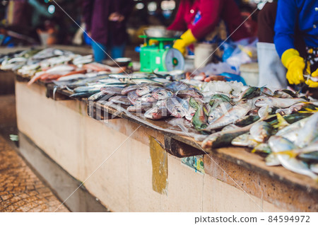 Fresh seafood on the Vietnamese market. Asian food concept Fresh seafood on the Vietnamese market. Asian food concept 84594972