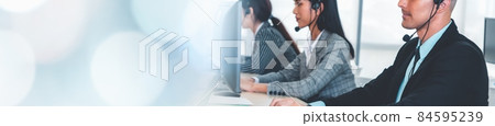 Call center or customer support agent in broaden view panorama banner Call center or customer support agent in broaden view panorama banner 84595239