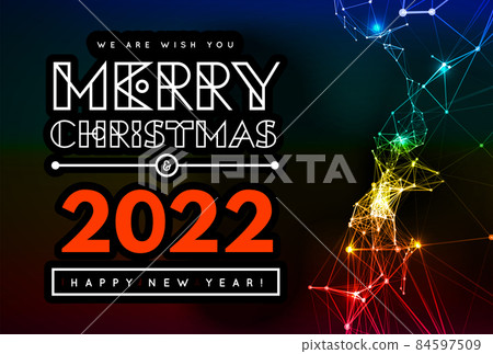 Colorful greeting happy new year 2022 and merry christmas. Dot and line connection. Big data network. Plexus vector Colorful greeting happy new year 2022 and merry christmas. Dot and line connection. Big data network. Plexus vector 84597509