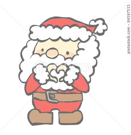 聖誕老人用雙手製作心臟的可愛變形插圖 84597515