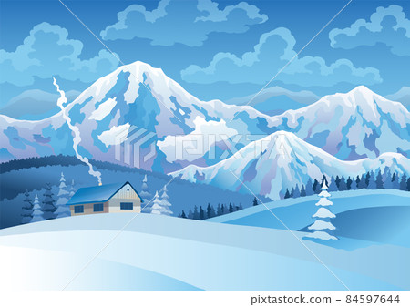 Two Houses in the Mountains. Draw illustration in black and white 8094968  Vector Art at Vecteezy