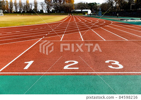 Tokyo Akiruno City Metropolitan Akirudai Park Class 3 Official Athletics Stadium 400m Track Start Line Tokyo Akiruno City Metropolitan Akirudai Park Class 3 Official Athletics Stadium 400m Track Start Line 84598216