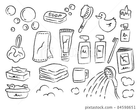Monochrome illustrations of bath products and... - Stock Illustration ...