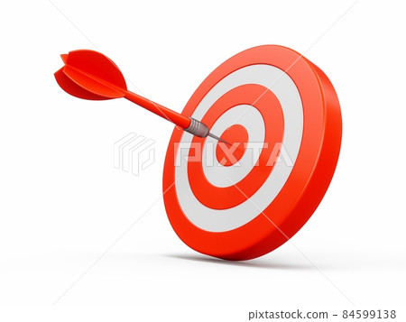 3D Rendering Red Dart aim to Dartboard target Isolated on white Background 3D Rendering Red Dart aim to Dartboard target Isolated on white Background 84599138