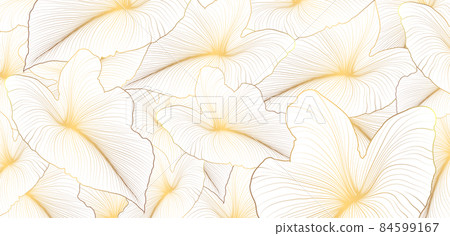 Golden tropical caladium leaf line arts pattern. Exotic nature background vector. Luxury and elegant hand drawn botanical graphic elements. Caladium leaves texture. Vector illustration 84599167