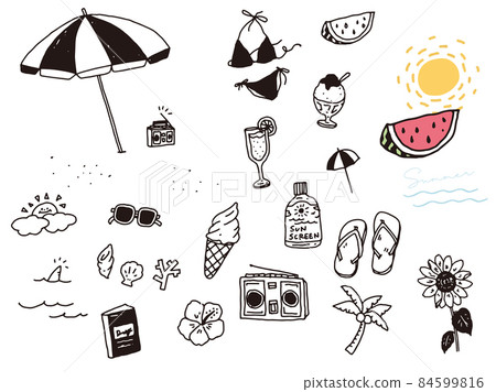 黑白、單調、線條藝術插畫(手寫、時裝、雜誌、咖啡館、時裝、夏日、海灘) 黑白、單調、線條藝術插畫(手寫、時裝、雜誌、咖啡館、時裝、夏日、海灘) 84599816