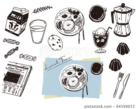 黑白、單調、線條藝術插畫(手寫、牛奶、咖啡、午餐、咖啡、甜點) 黑白、單調、線條藝術插畫(手寫、牛奶、咖啡、午餐、咖啡、甜點) 84599833