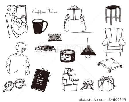 黑白、單調、線條藝術插圖(手寫、閱讀、咖啡館、人物、咖啡、放鬆) 黑白、單調、線條藝術插圖(手寫、閱讀、咖啡館、人物、咖啡、放鬆) 84600349