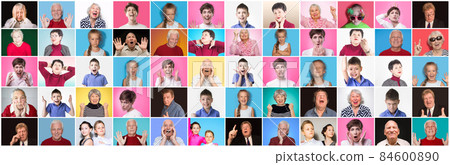 Diverse people with different emotions. Collage of diverse multi-ethnic and mixed age range people 84600890