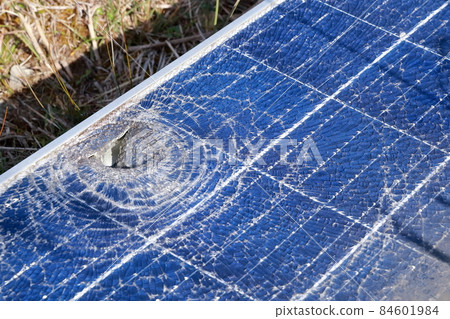 Solar panels with broken and cracked tempered glass 84601984