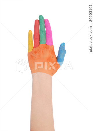 Hand of the child painted watercolor Hand of the child painted watercolor 84603161