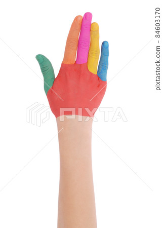 Hand of the child painted watercolor Hand of the child painted watercolor 84603170