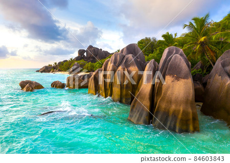 Anse Source D'Argent - the most beautiful beach of Seychelles. La Digue Island, Seychelles 84603843