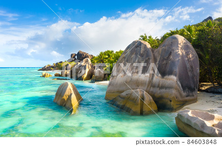 Anse Source D'Argent - the most beautiful beach of Seychelles. La Digue Island, Seychelles Anse Source D'Argent - the most beautiful beach of Seychelles. La Digue Island, Seychelles 84603848