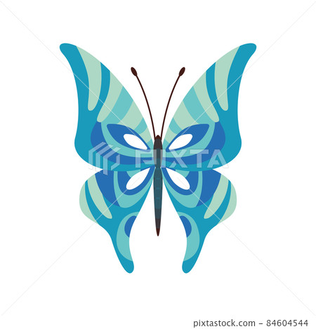 Exotic color butterfly. Hand drawn moth wings or insect. Cartoon tropical animal. Isolated vector icon Exotic color butterfly. Hand drawn moth wings or insect. Cartoon tropical animal. Isolated vector icon 84604544