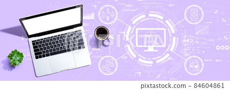 Fintech theme with a laptop computer Fintech theme with a laptop computer 84604861