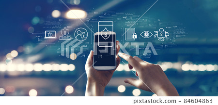 Data Privacy concept with person using smartphone 84604863